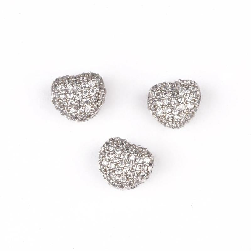 3pcs CZ Spacer Beads Love Heart Micro Pave Cubic Zirconia for Bracelet DIY
