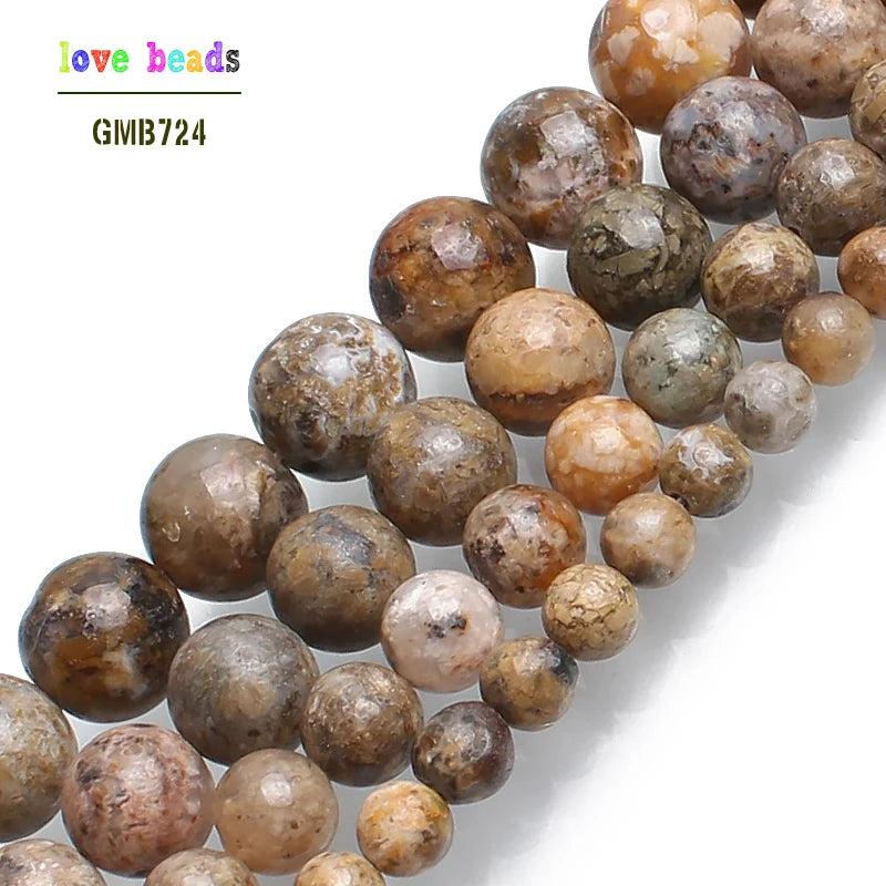 Natural Stone Beads Bamboo Agates Round Loose Beads 15 inches