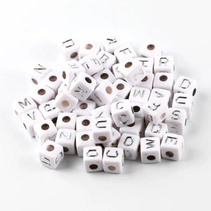 50pcs 10mm Silver Acrylic Letter Beads Square Spacer Alphabet Beads