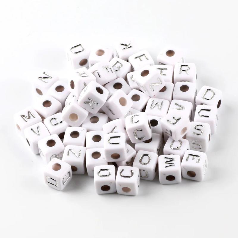 50pcs 10mm Silver Acrylic Letter Beads Square Spacer Alphabet Beads