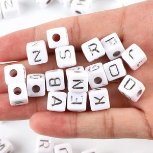 50pcs 10mm Silver Acrylic Letter Beads Square Spacer Alphabet Beads