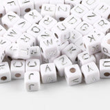 50pcs 10mm Silver Acrylic Letter Beads Square Spacer Alphabet Beads