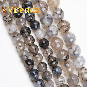 Natural Faceted Dragon Veins Agates Beads for DIY Jewelry Making 6-14mm