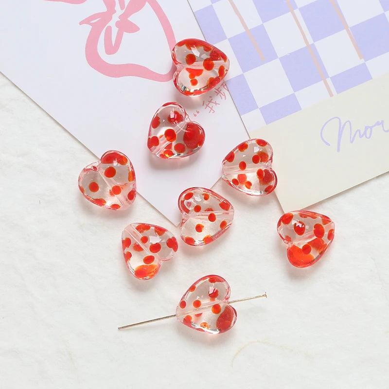 6pcs Ins Polka Dot Love Crystal Glass Beads DIY Jewelry