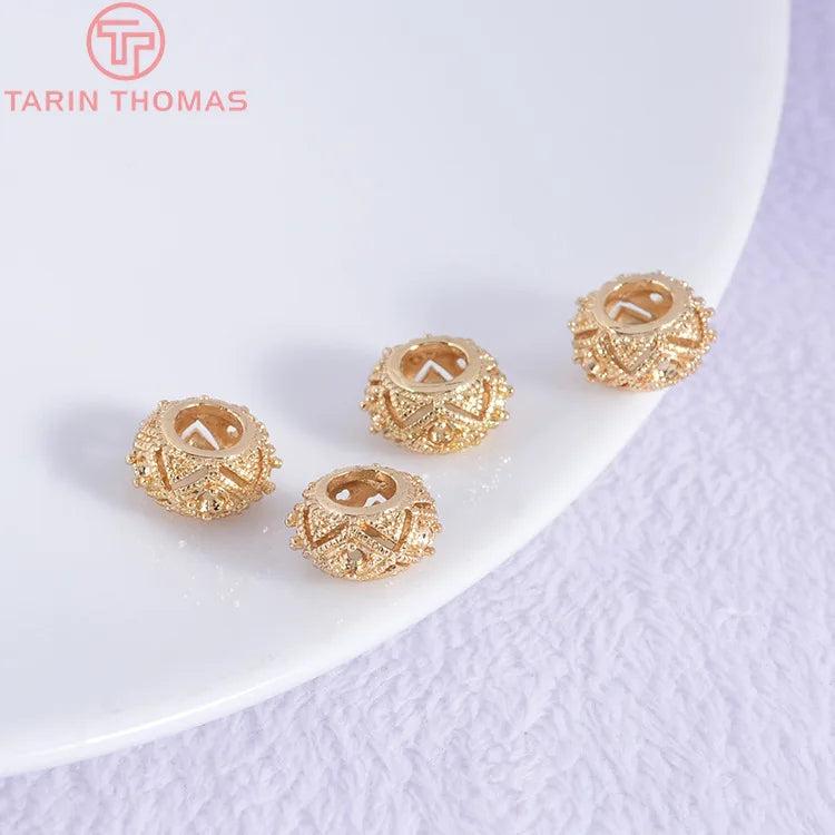 6PCS 11x6MM 24K Plated Brass Large hole Spacer Beads