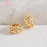 6PCS 11x6MM 24K Plated Brass Large hole Spacer Beads