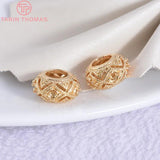 6PCS 11x6MM 24K Plated Brass Large hole Spacer Beads