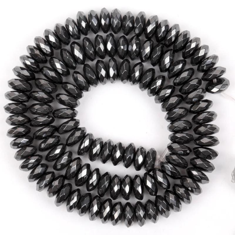 8*3mm Hematite Stone Rose KC Plated Wheel Spacer Beads