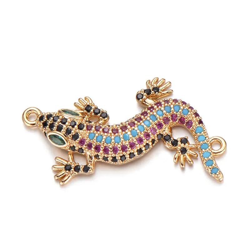 Chameleon Lizard Charm Micro Pave Zircon Beads for Jewelry Making