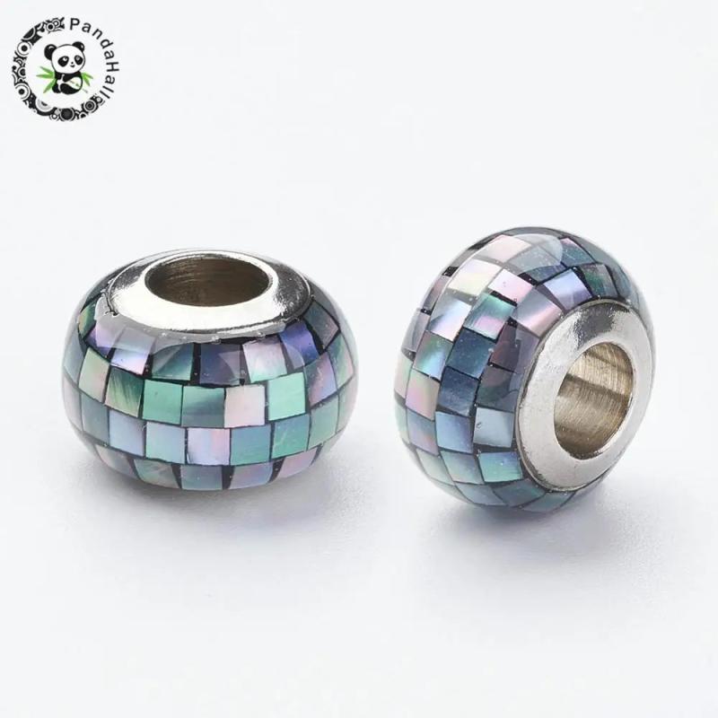 Stainless Steel Resin European Beads For Jewelry Making 12x8mm