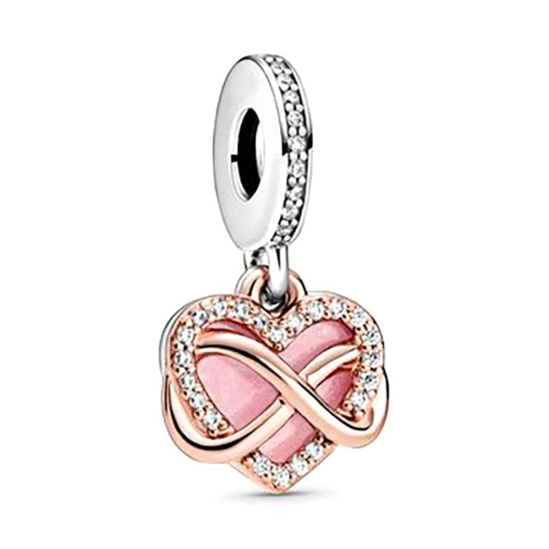 10pcs Rose Flower Pendant Heart Beads for DIY Charm Bracelet