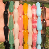 Colorful Chalcedony Jades Quartz Water Drop Loose Beads 10x30mm