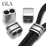 4PCS Stainless Steel Double Hole Beads for 6mm Leather Rope Bracelet DIY