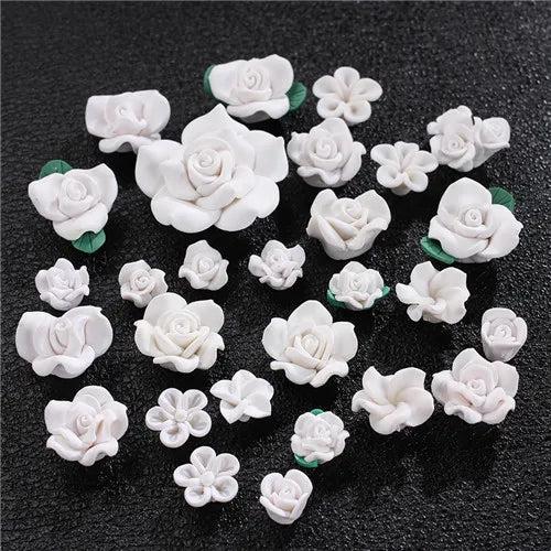 28pc Polymer Clay Flower Beads Charms for DIY Crafts
