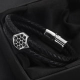 316L Stainless Steel Beads Hexagonal Leather Cord Bracelet