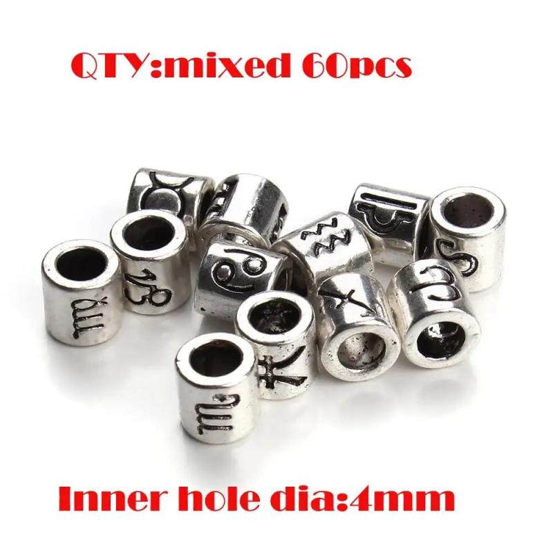 60pcs Antique Silver Zodiac Charm Beads Spacer Beads DIY Jewelry Making F3061