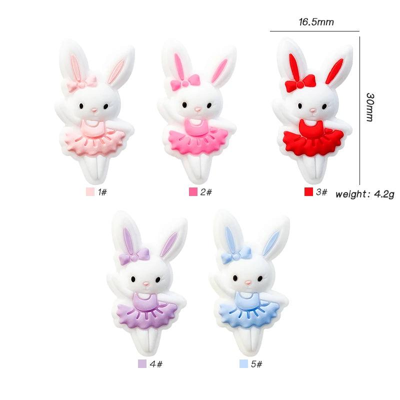 10Pcs BPA-Free Silicone Ballet Rabbit Beads for Jewelry Making
