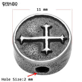 5pcs 316L Stainless Steel Round Cross Charms Beads 2mm Small Holes Beads