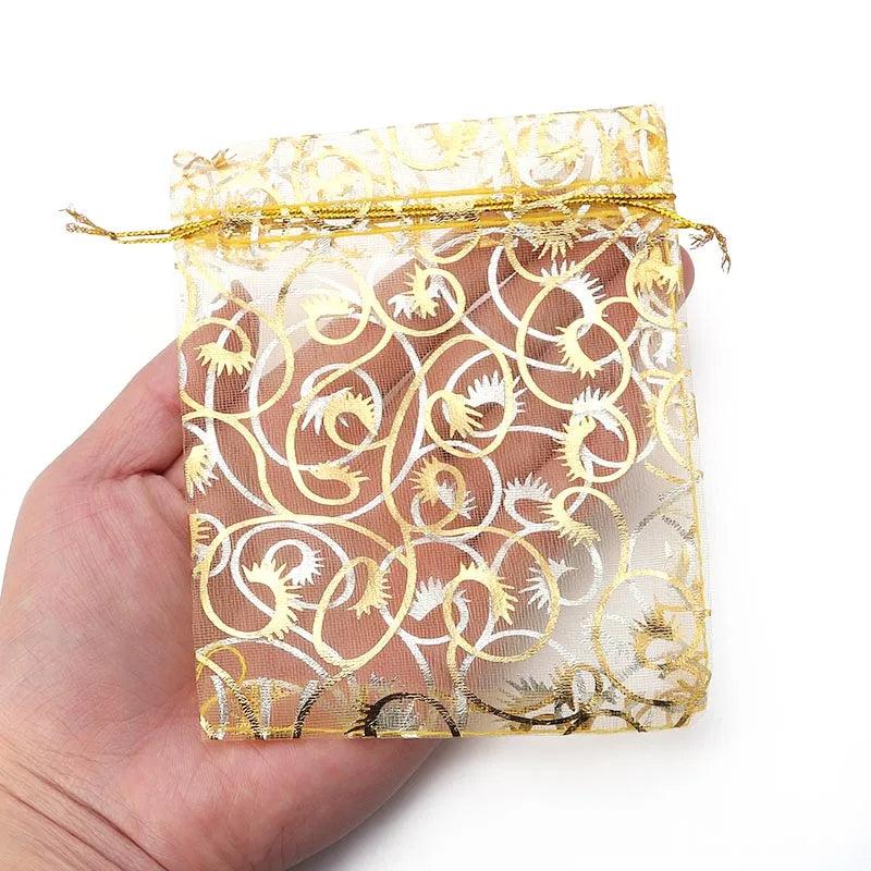 10pcs/Lot 7x9 9x12mm Bronzing Organza Bag Wedding/Christmas Favor Pouches
