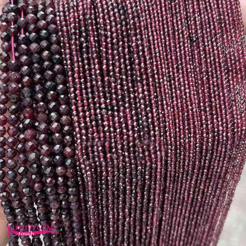 Natural Garnet Stone Loose Beads 2mm 3mm 4mm Faceted Round DIY Jewelry Making