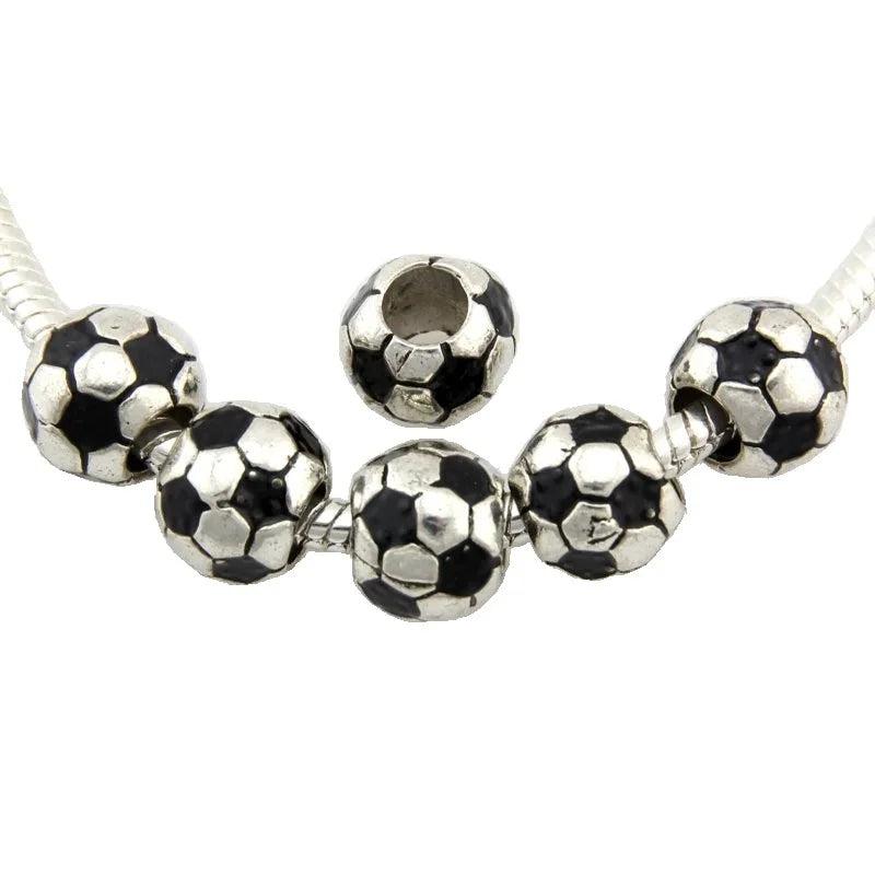 20pcs Dark Silver Soccer Ball Beads for European Charm Bracelet