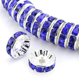 200pcs 8mm Metal Rhinestone Rondelle Crystal Spacer Round Beads