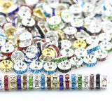 200pcs 8mm Metal Rhinestone Rondelle Crystal Spacer Round Beads