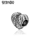 5pcs Stainless Steel Heart Wings Beads 4mm Love Spacer Beads