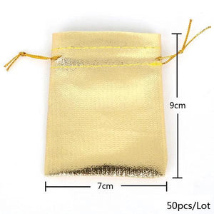 50Pcs/lot Gold/Silver Drawstring Organza Jewelry Gift Pouches