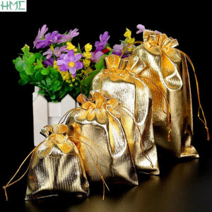 50Pcs/lot Gold/Silver Drawstring Organza Jewelry Gift Pouches