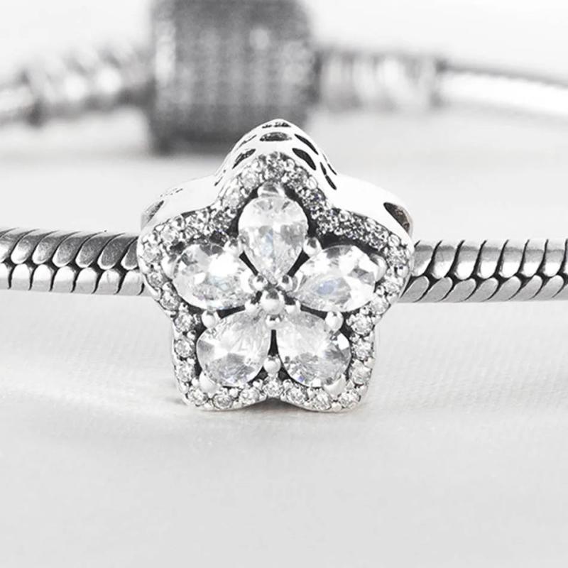 Pave Flower Star CZ Charm for Bracelet Bangle DIY Jewelry Bead