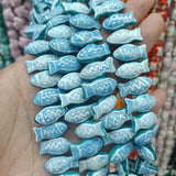 5pcs Hand Painted Long Fish Ceramics Beads 10x21mm