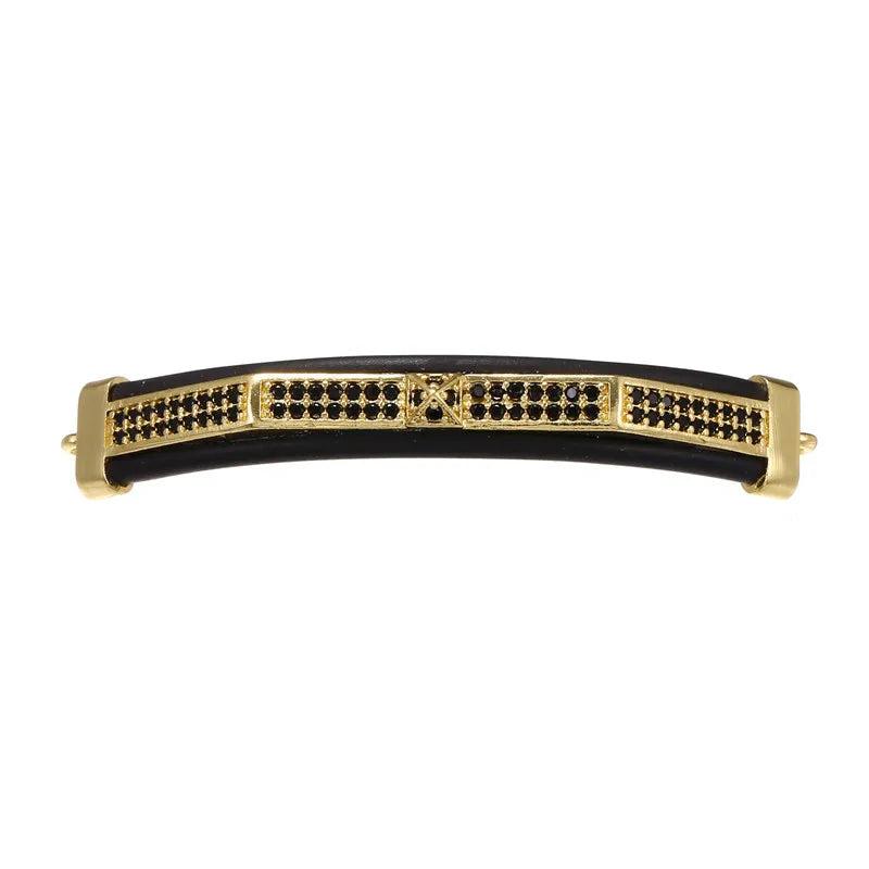 3Pcs Copper CZ Beads Bracelet Bangle Inlaid Zircon Golden Rose