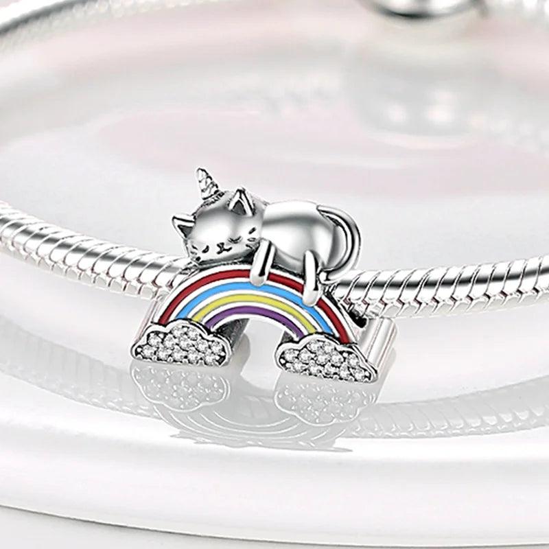 925 Silver Cat Charm Pendant for Bracelet Necklace