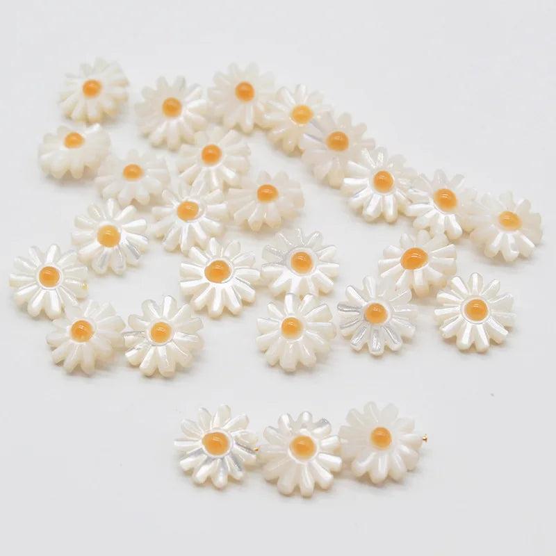 Natural Shell Flower Beads Yellow Heart Sunflower Small Daisy Shell Beads