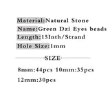 Natural Green Carnelian Tibetan Dzi Eyes Beads 8/10/12MM Round Loose Bead