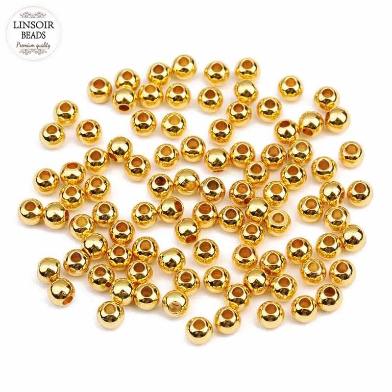 LINSOIR 50pcs Round Copper Beads 4-6mm Spacer Loose Beads for DIY Bracelets