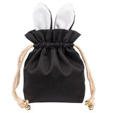 Silk Rabbit Ear Drawstring Women's Cosmetic Bag with Fur Ball
