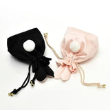 Silk Rabbit Ear Drawstring Women's Cosmetic Bag with Fur Ball