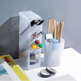 4-Grid Desktop Pen Holder Office School Storage Case Clear