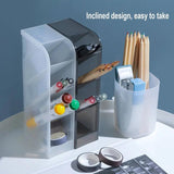 4-Grid Desktop Pen Holder Office School Storage Case Clear