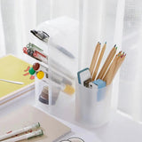 4-Grid Desktop Pen Holder Office School Storage Case Clear