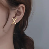 Korea's Cross-Cut Copper Zircon Earrings for Women