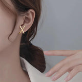 Korea's Cross-Cut Copper Zircon Earrings for Women