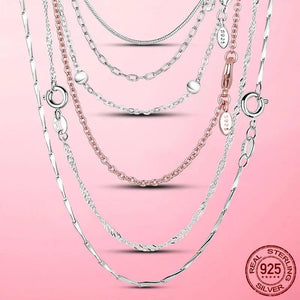 925 Silver Cable Chain Necklace Rose Jewelry