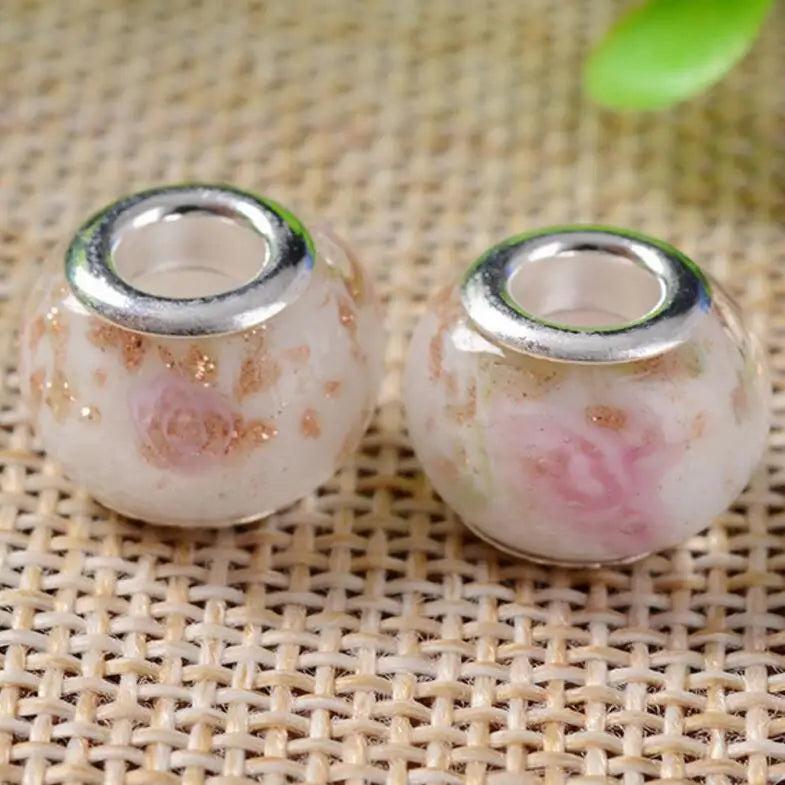 50pcs Round Foil Lampwork Glass Beads for European Charm Bracelet DIY