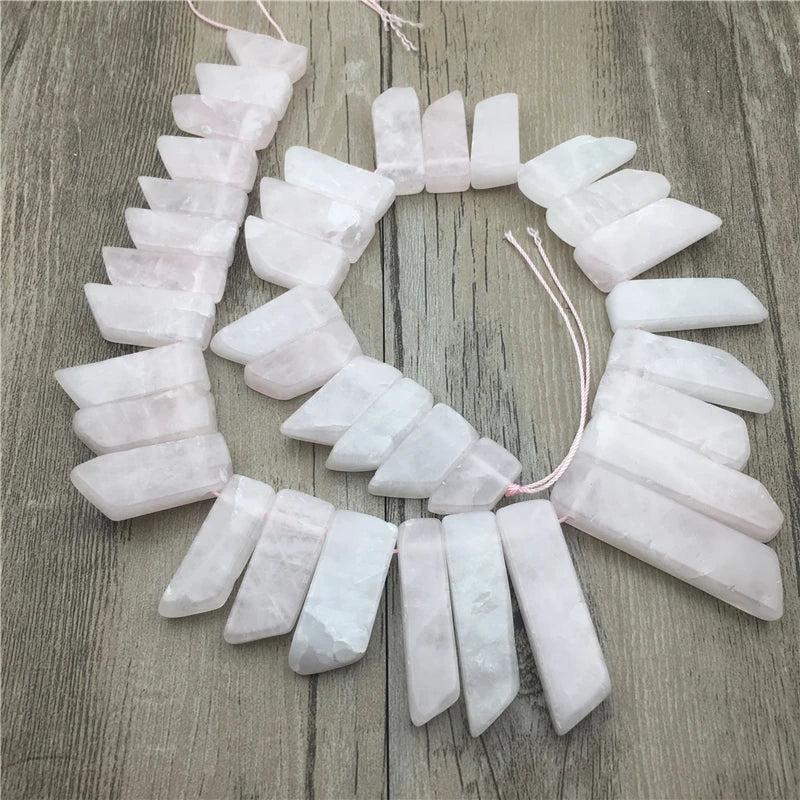 Polished Rose Crystal Quartz Spike Slice Beads for Necklace Making