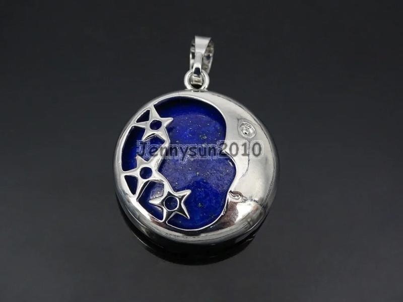 Lapis Lazuli Round Silver Plated Stars & Moon Pendant 10Pcs/Pack