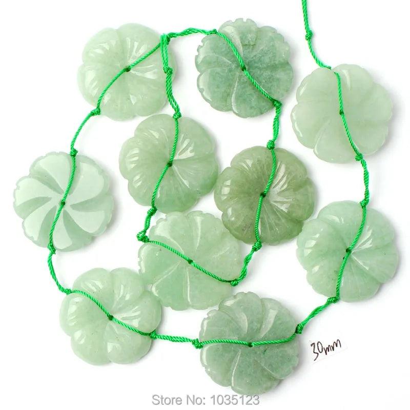 Green Aventurine Flower Shape Loose Beads Strand 10Pcs DIY Jewellery Making