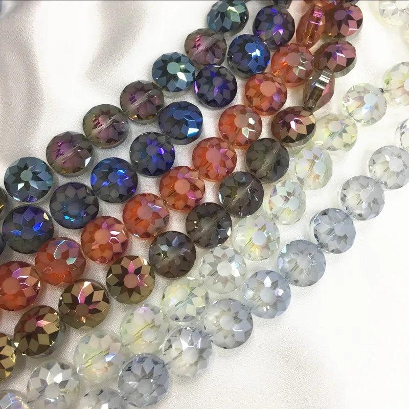 100Pcs 14*7MM Drum Flower Round Glass Crystal Lampwork Bead Strand Loose Beads